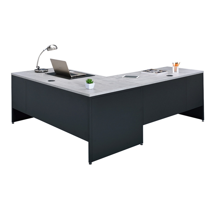 Carbon L-Shape Reversible Steel Desk with Center Drawer - 66