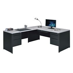 Carbon L-Shape Reversible Steel Desk with Center Drawer - 66"W