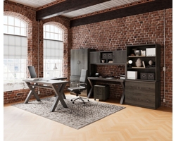 Rivet Office Suite w/ L-Shaped Desk Bookcase Cabinets