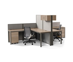 At Work Dual L-Shaped Cubicle with Mobile Ped
