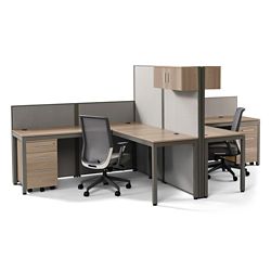 At Work Dual L-Shaped Cubicle with Mobile Ped
