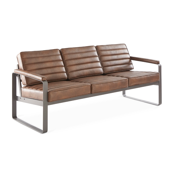 Rivet Three Seat Cognac Polyurethane Lounge Sofa with Charcoal Frame