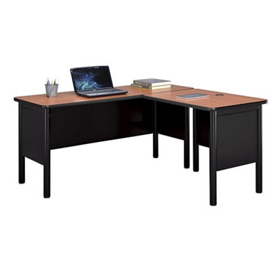 Dark Brown L Shaped Home Office Desk with Keyboard Tray