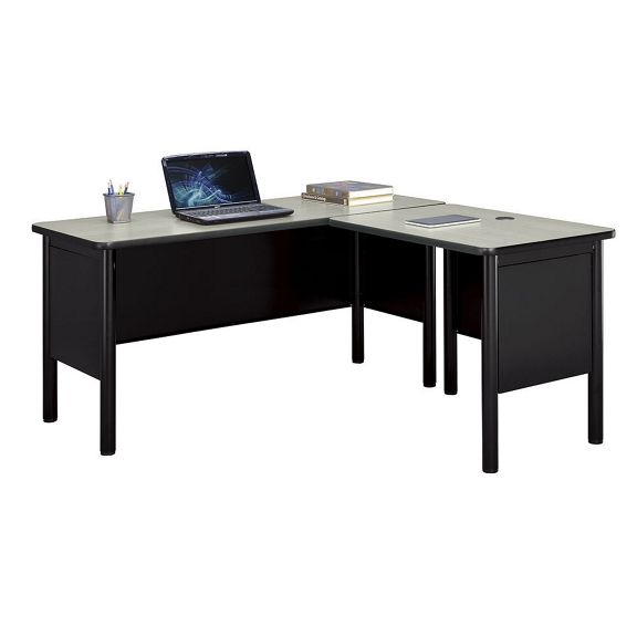 NBF Signature Series Stahl Steel Lshaped Desk Shell with Laminate Top Cherry Laminate Top Black Steel Frame 8822521 12