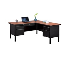 Stahl Double Pedestal L-Shaped Desk with Center Drawer - 66"W x 72"D