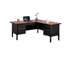 Stahl Double Pedestal L-Shaped Desk with Center Drawer - 66"W x 72"D