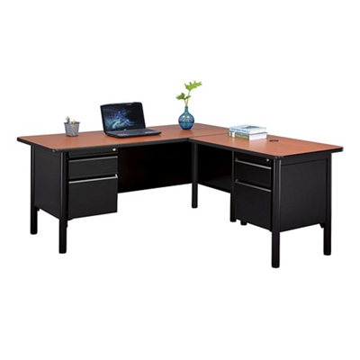 Escritorio en L de Acero con Doble Pedestal - 66 x 72, Base Negra