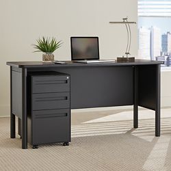 Stahl Steel Compact Desk with Laminate Top and Mobile Pedestal