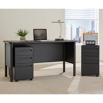 Business Office Pro Computer Desk with 3-Drawer Mobile Pedestal