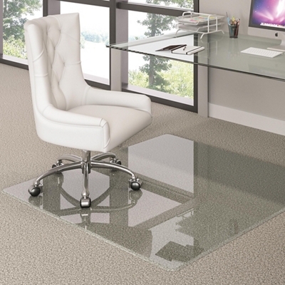 Rose Home Fashion Glass Office Floor Chair Mat for Carpet 4 Anti-Slip Pads