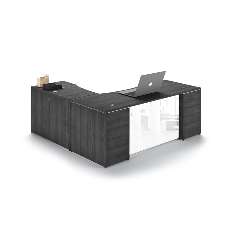 Potenza Laminate L-Shape Desk with Glass Modesty Panel - 66