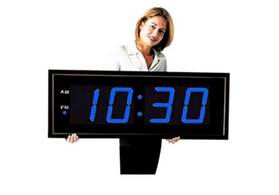 Digital LED Clock with 8" Blue Numerals - 40"W