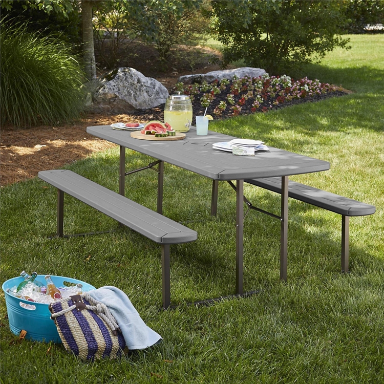COSCO 6' Wood Grain Blow Mold Folding Picnic Table