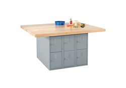Workbench with Twelve Gray Steel Lockers - 54" x 64"