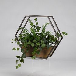 Cottage Ivy and Rosemary Spray in Metal/Wooden Hexagon Wall Hanging