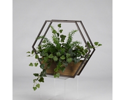 Cottage Ivy and Rosemary Spray in Metal/Wooden Hexagon Wall Hanging