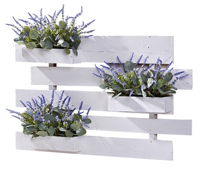 Lavender and Eucalyptus in White Wooden Slat Wall Hanging