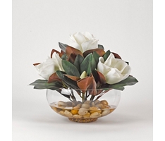 Magnolias in Glass Bowl with Rock