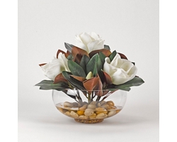 Magnolias in Glass Bowl with Rock