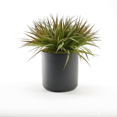 Green/Brown Plastic Grass in Black Matte Kendall Pot