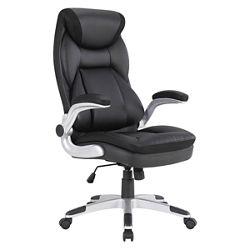 Work Smart Executive Leather Flip-Arm Chair