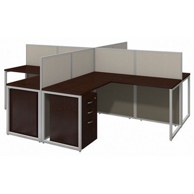 Easy Office 4 Person L-Shaped Desk Workstation w/ Pedestals - 60"W x 45"H