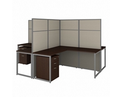 Easy Office 4 Person L-Shaped Desk w/ Pedestal Workstation - 60"W x 66"D