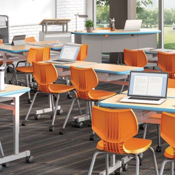 school desk and chair in classroom