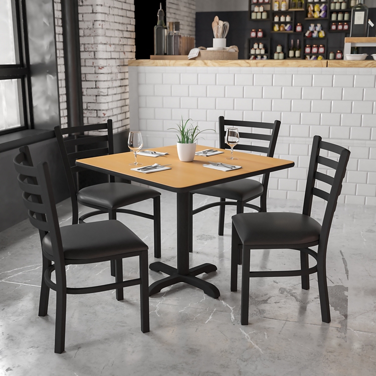 Buy durable cafe and breakroom tables in wood and metal, ranging from small to large sizes at National Business Furniture.