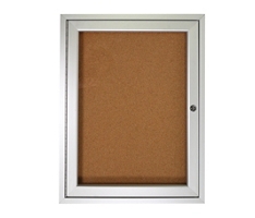 Ghent 1 Door Enclosed Natural Cork Bulletin Board with Satin Frame, 18x24