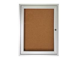 Ghent 1 Door Enclosed Natural Cork Bulletin Board with Satin Frame, 18x24