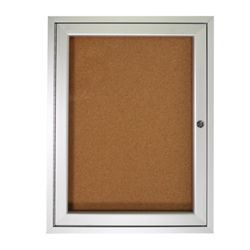 Ghent 1 Door Enclosed Natural Cork Bulletin Board with Satin Frame, 18x24