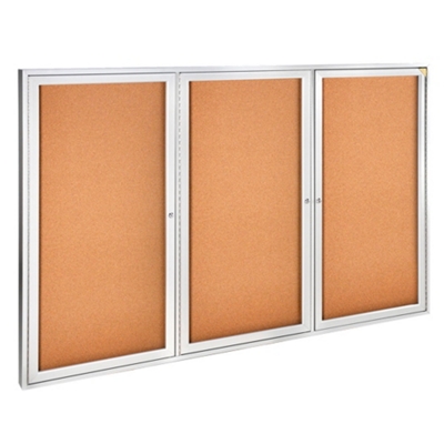 Ghent 3 Door Enclosed Natural Cork Bulletin Board with Satin Frame 6x4