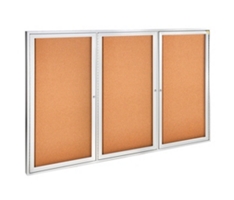 Ghent 3 Door Enclosed Natural Cork Bulletin Board with Satin Frame 6x4