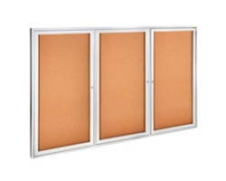 Ghent 3 Door Enclosed Natural Cork Bulletin Board with Satin Frame 6x4