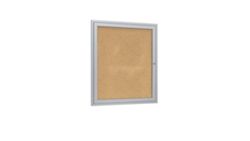 Ghent 1 Door Enclosed Natural Cork Bulletin Board with Satin Frame, 3x3
