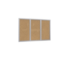 Ghent 3 Door Enclosed Natural Cork Bulletin Board with Satin Frame 8x4