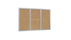 Ghent 3 Door Enclosed Natural Cork Bulletin Board with Satin Frame 8x4