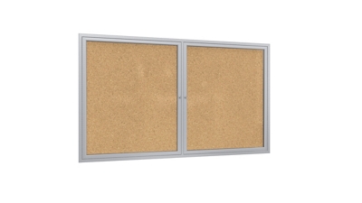 Ghent 2 Door Enclosed Natural Cork Bulletin Board with Satin Frame, 5x4