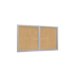 Ghent 2 Door Enclosed Natural Cork Bulletin Board with Satin Frame, 5x4