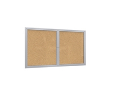 Ghent 2 Door Enclosed Natural Cork Bulletin Board with Satin Frame, 5x4