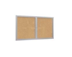 Ghent 2 Door Enclosed Natural Cork Bulletin Board with Satin Frame, 5x4