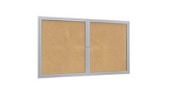 Ghent 2 Door Enclosed Natural Cork Bulletin Board with Satin Frame, 5x4