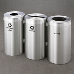 20" Diameter Satin Aluminum Connected Recycling and Waste Bins