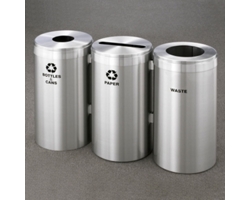 20" Diameter Satin Aluminum Connected Recycling and Waste Bins