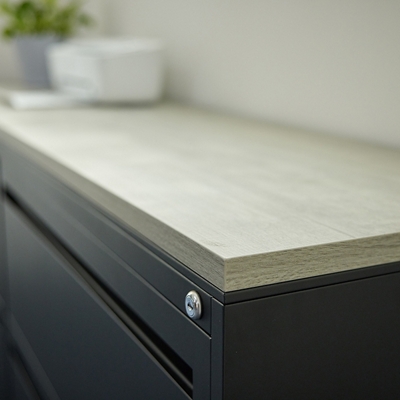 Carbon L-Desk with 3-Drawer Pedestal and Right Return 72