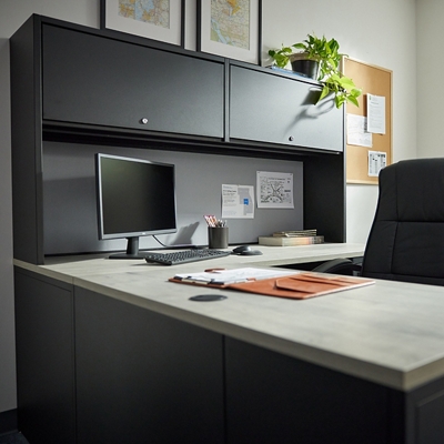 Carbon L-Desk with Hutch - Left Return 72