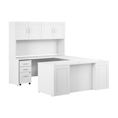 Hampton Heights U-Desk w/ Hutch and Mobile Pedestal - 71"W x 94"D