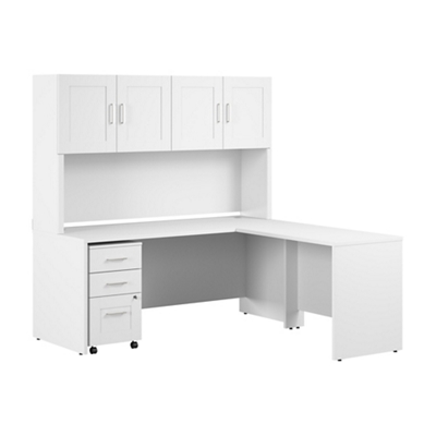 Hampton Heights L-Shaped Desk w/ Hutch and Mobile Pedestal - 72"W x 71"D