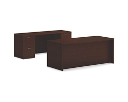 Mod 72"W Double Pedestal Desk and Credenza Set